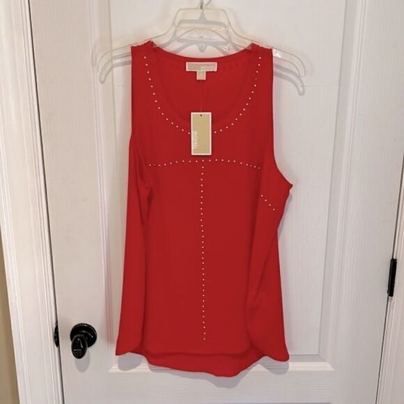 New Michael Michael Kors orange Sleeveless Blouse with gold stud detail - Picture 1 of 5